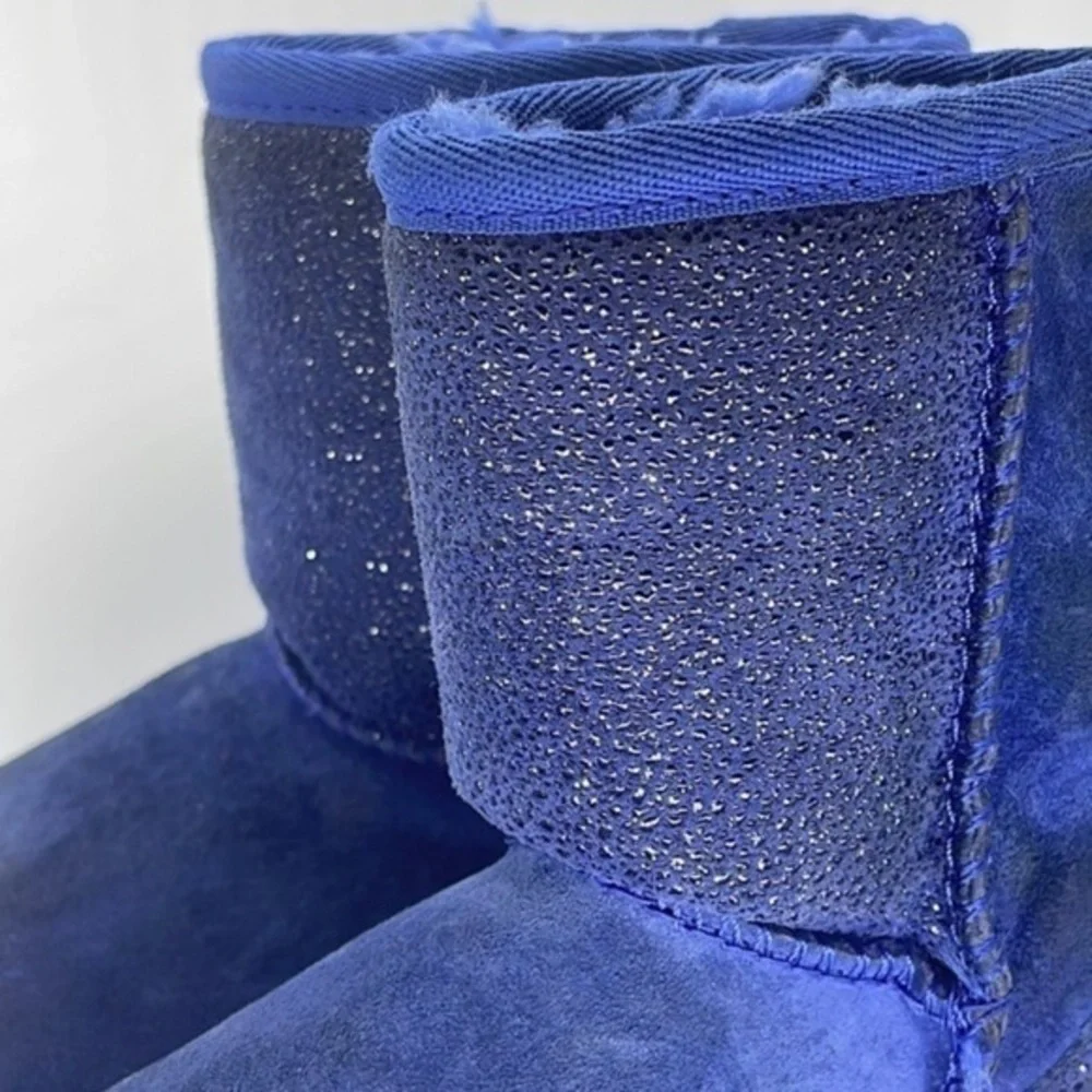 Uggs Milky Way Dark Denim Blue Sparkle Suede Fur Boots girls 7